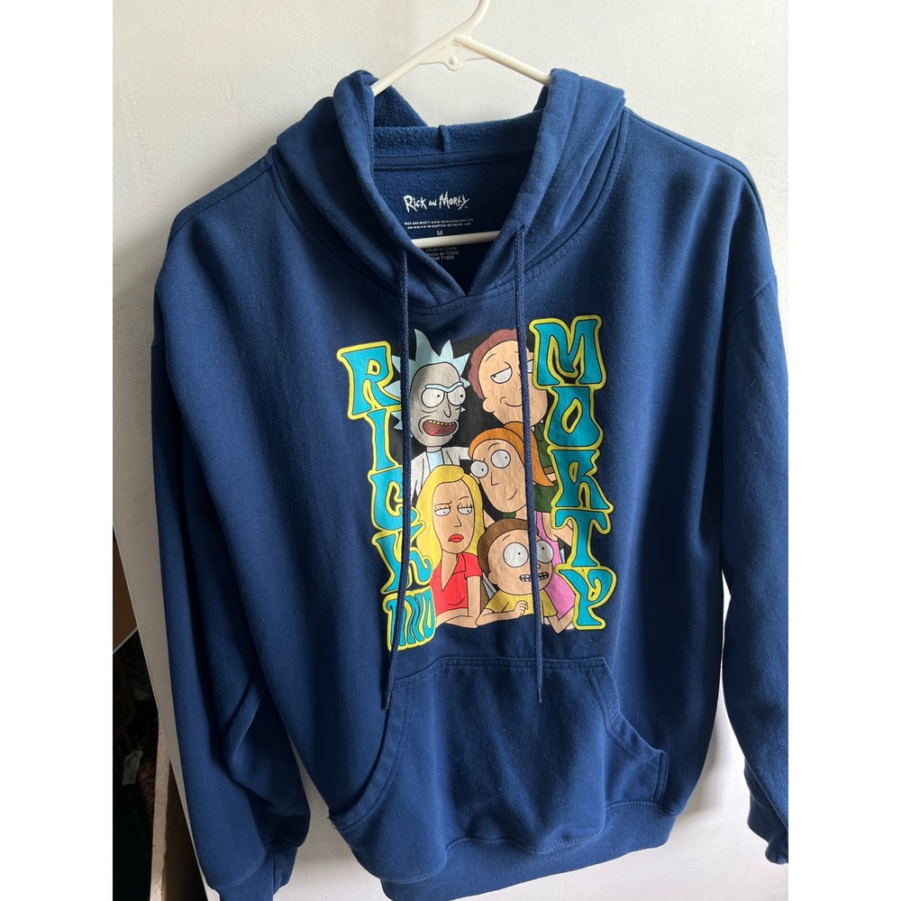 Rick and Morty Navy Blue Graphic Hoodie Adult Swim Cartoon Network Size M